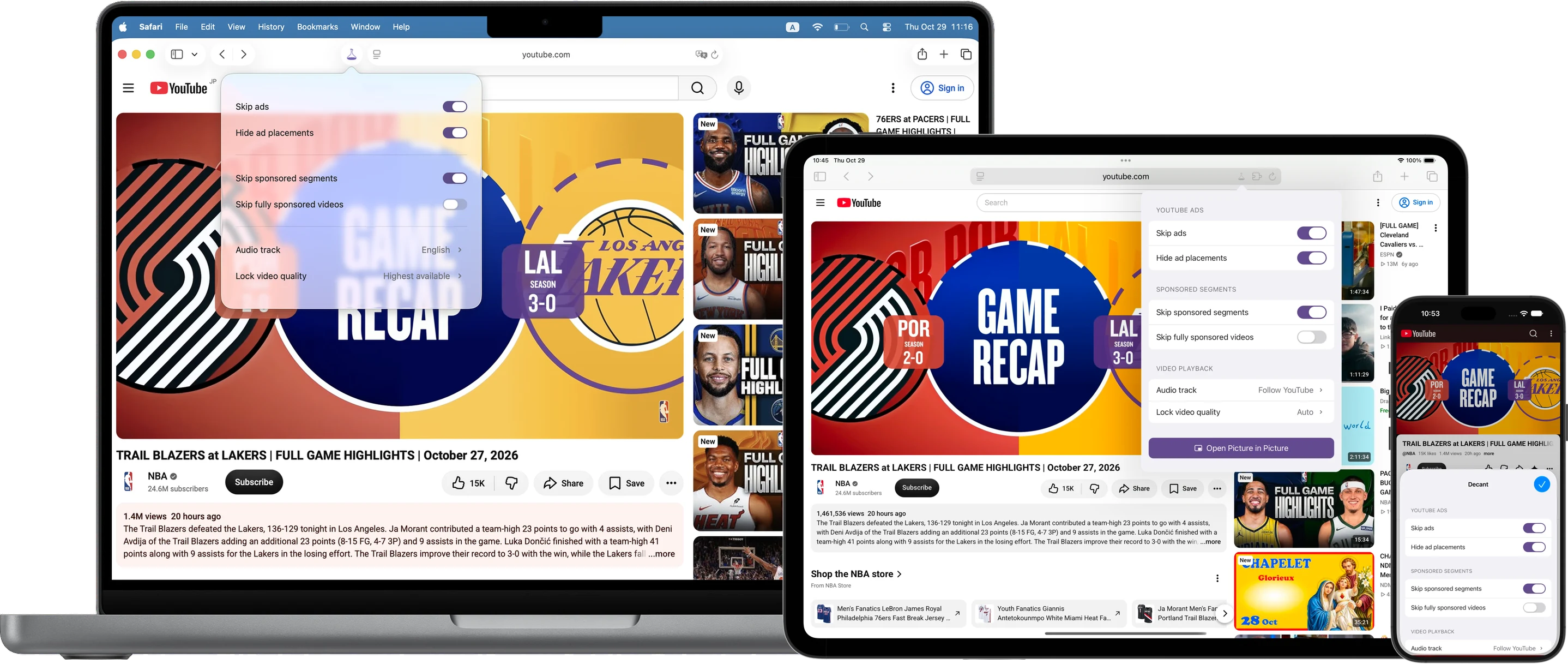 Decant running in Safari on Mac, iPad and iPhone